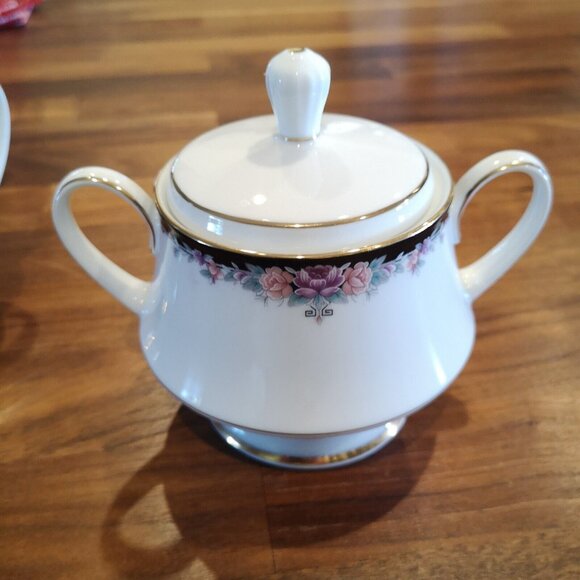 Noritake Legendary Belle Empress Sugar Bowl With Lid And Creamer Milk Jug Mint - Picture 14 of 15